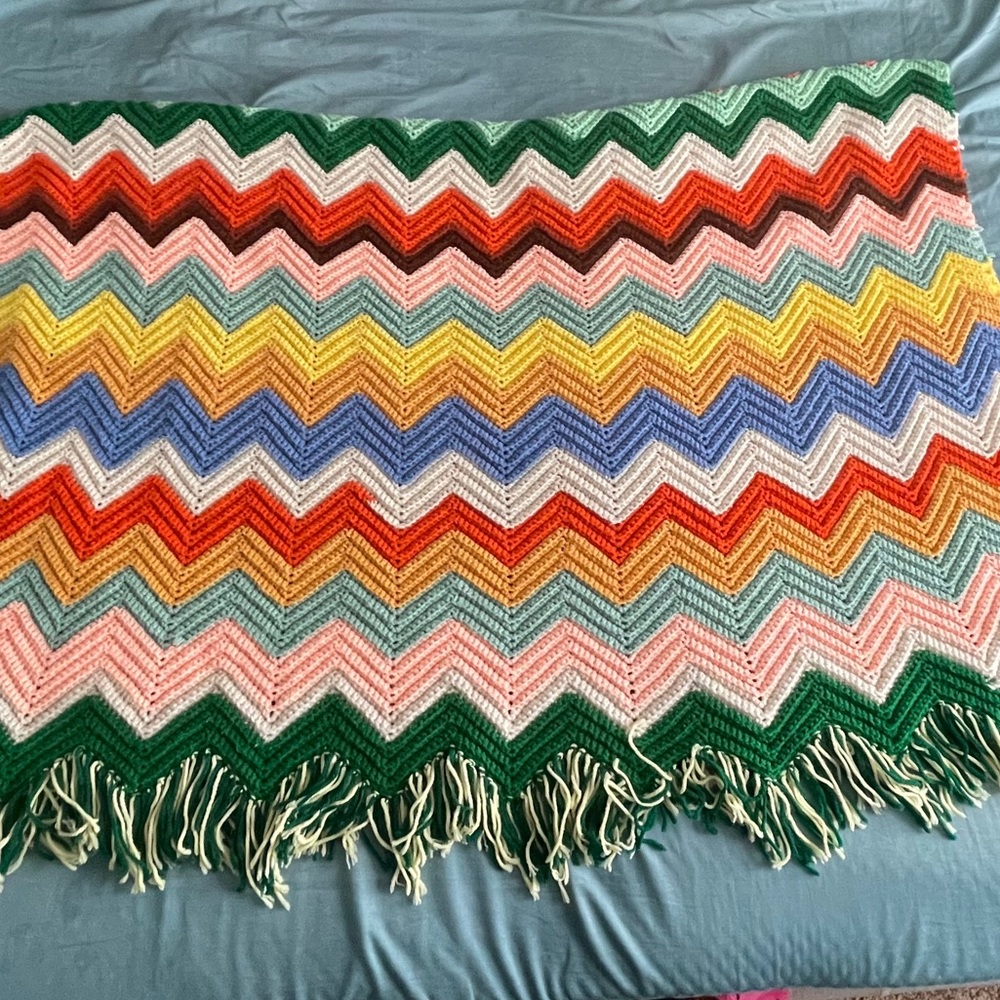 Handmade rainbow crochet blanket about 50in x 70in